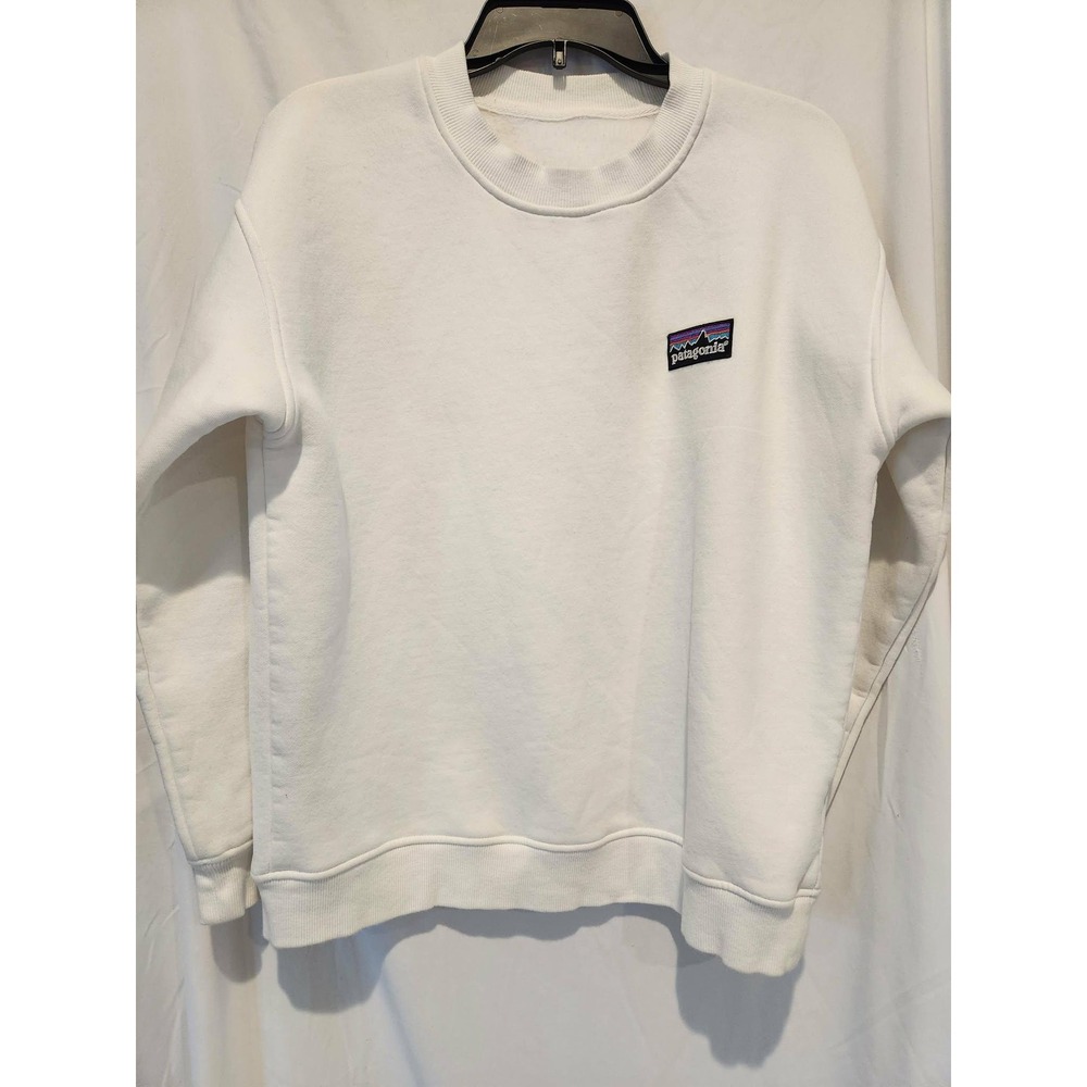Patagonia White P-6 Logo Crewneck Sweatshirt Large Pullover Fleece Mens L